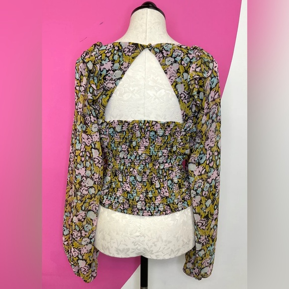 FREE PEOPLE MABEL CHIFFON FLORAL PRINT BLOUSE SIZE XS - Picture 9 of 13